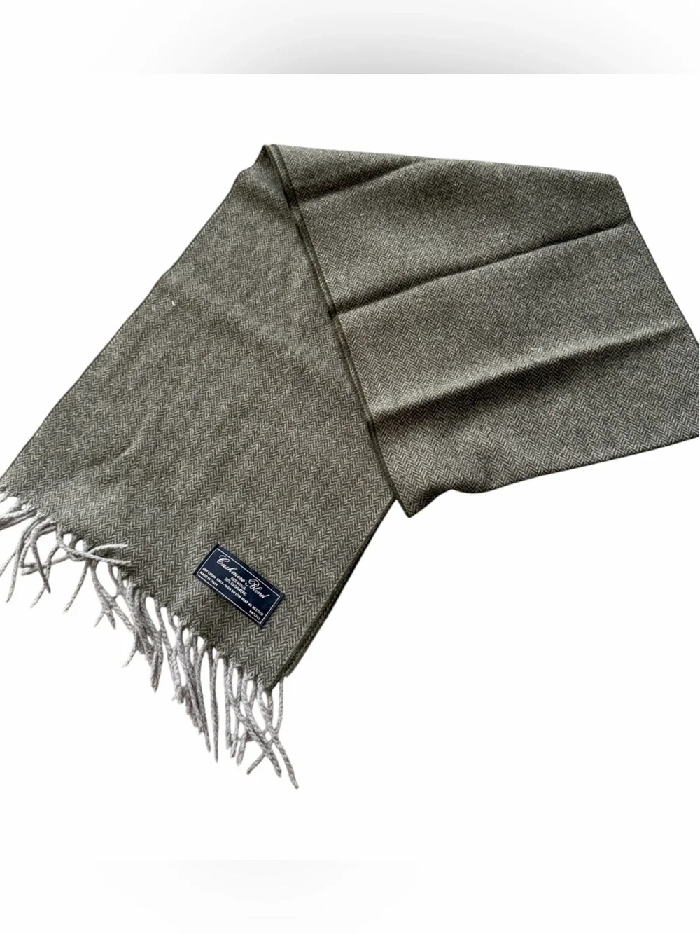 NIB Men’s Cashmere & Wool Blend Wool Herringbone Scarf Made in Italy Fringe